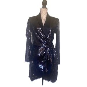 ZARA Women's Black Short Sequin Dress Long Sleeve Size S‎